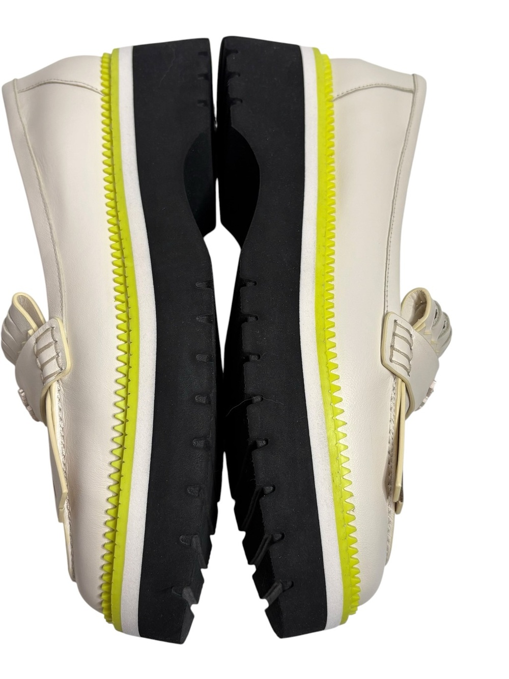 kate spade Caddy Cream Leather Kiltie Fringe Loafers with Yellow Trim NWT $238 - Picture 6 of 9